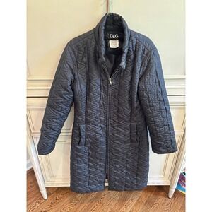 Vintage Dolce & Gabbana Black Long Zip Winter Coat Size M Parka Stitching Detail